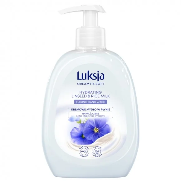 Luksja Creamy & Soft kremowe mydło w płynie Nawilżające len i mleczko ryżowe, 500 ml