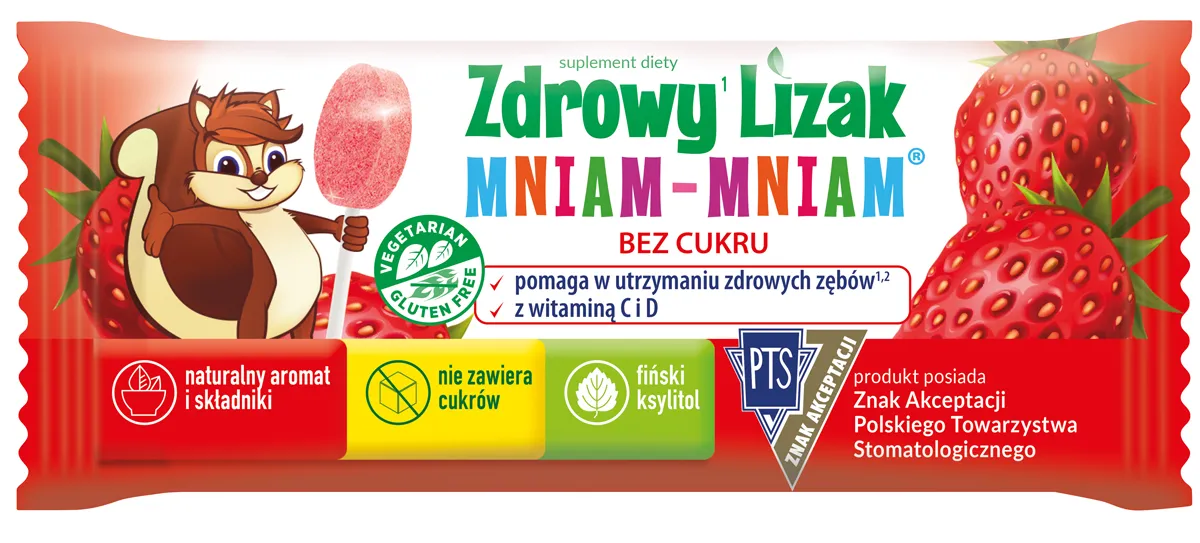 Zdrowy Lizak Mniam-Mniam o smaku truskawkowym suplement diety, 1 sztuka