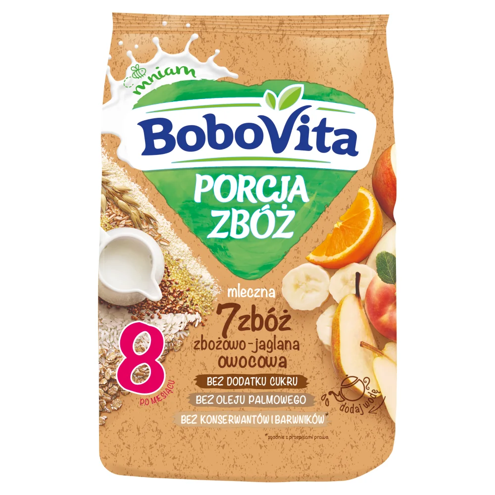 BoboVita Porcja Zbóż kaszka mleczna 7 zbóż zbożowo-jaglana owocowa, po 8 m-cu, 210g