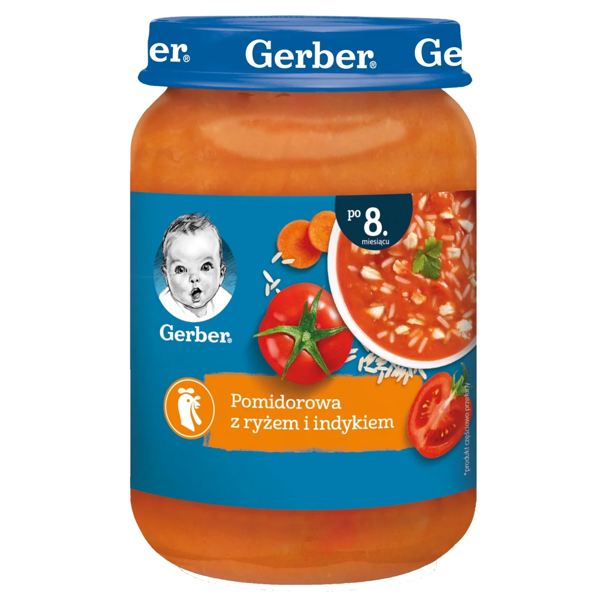 Gerber pomidorowa z ryżem i indykiem dla niemowląt po 8. miesiącu, 190 g