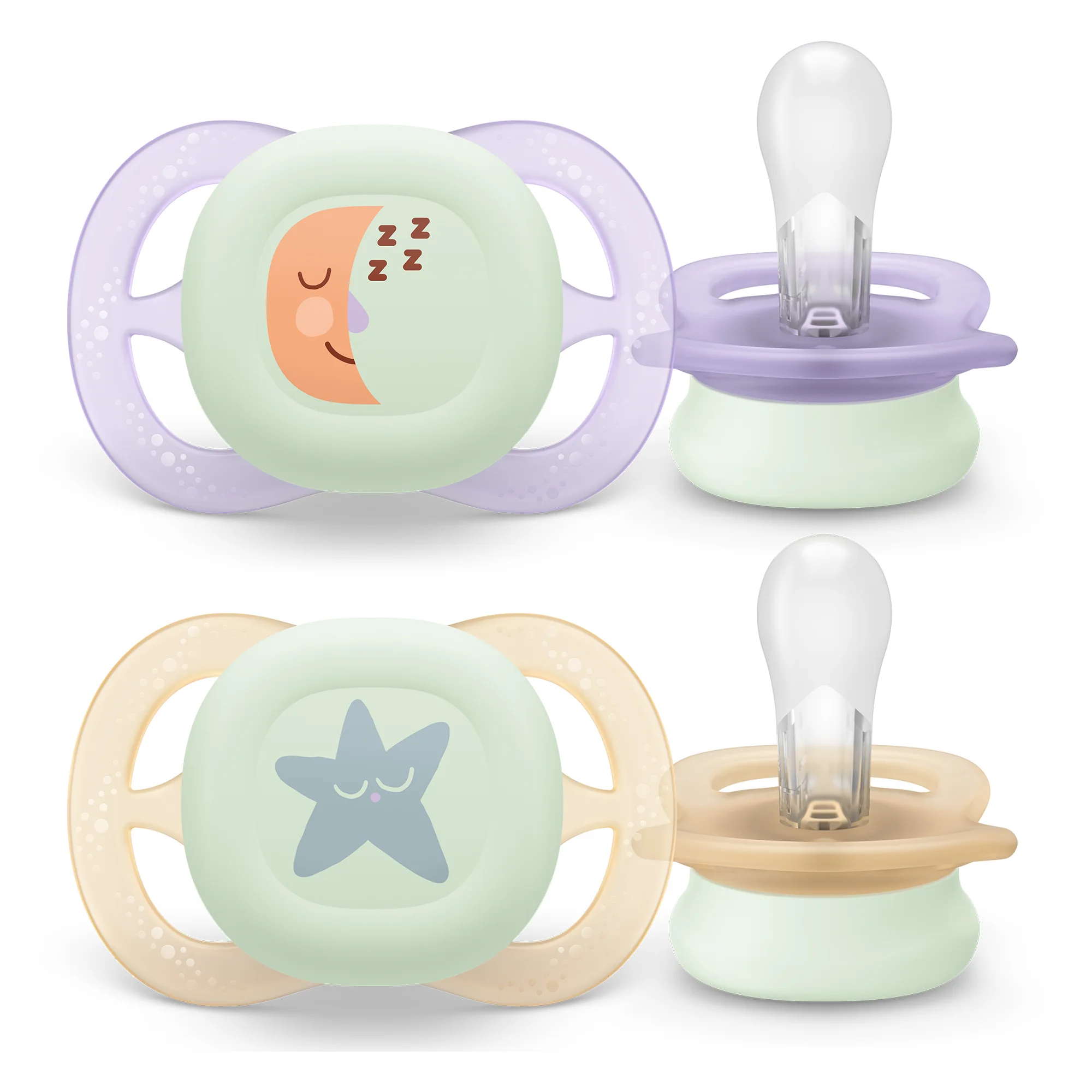 Philips Avent Ultra Start Nighttime świecący w ciemności ortodontyczny smoczek uspokajający 0-2 m, 2 sztuki