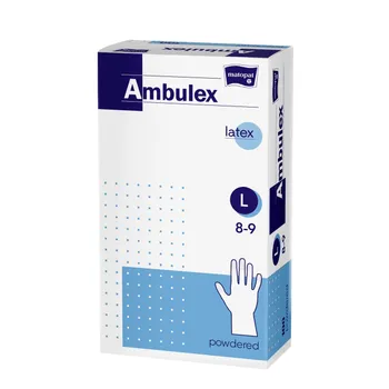 Ambulex Lateks, rękawice zabiegowe, lekko pudrowane, niejałowe, rozmiar L, 100 sztuk 