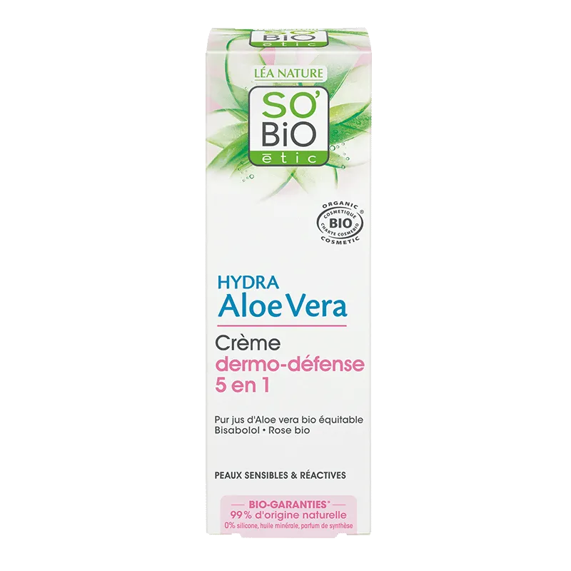SO'BiO étic Hydra Aloe Vera Dermo-Defense 5w1 krem do skóry wrażliwej, 50 ml