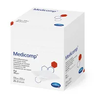 Medicomp, kompresy chłonne z włókniny, jałowe, 4-warstwowe, 7,5 cm x 7,5 cm, 25 x 2 sztuki