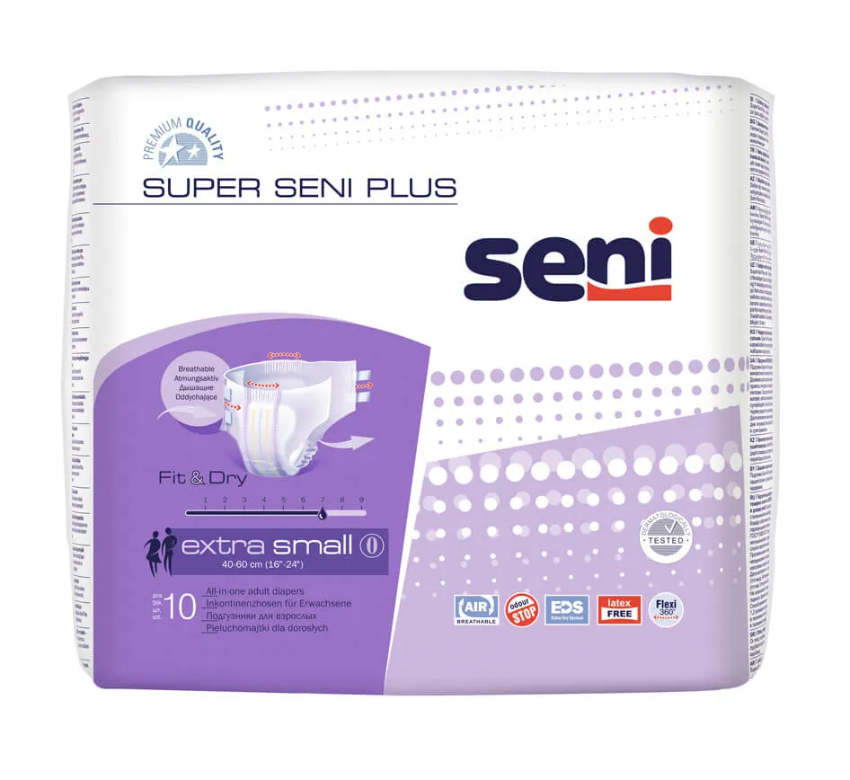 Super Seni Plus. extra small 40-60 cm, pieluchomajtki zapinane na rzepy, 10 sztuk