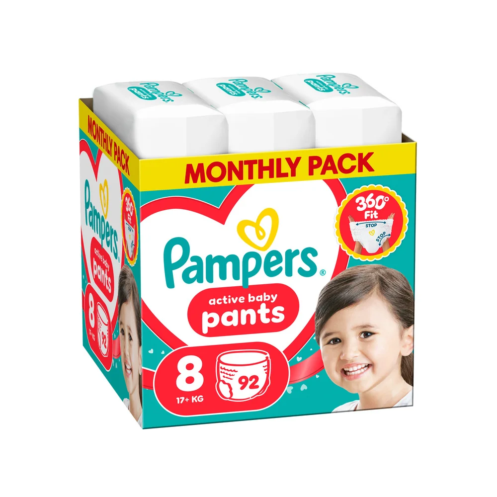 Pampers Active Baby Pants 8 pieluchomajtki, rozmiar 8, 17+ kg, 92 sztuki