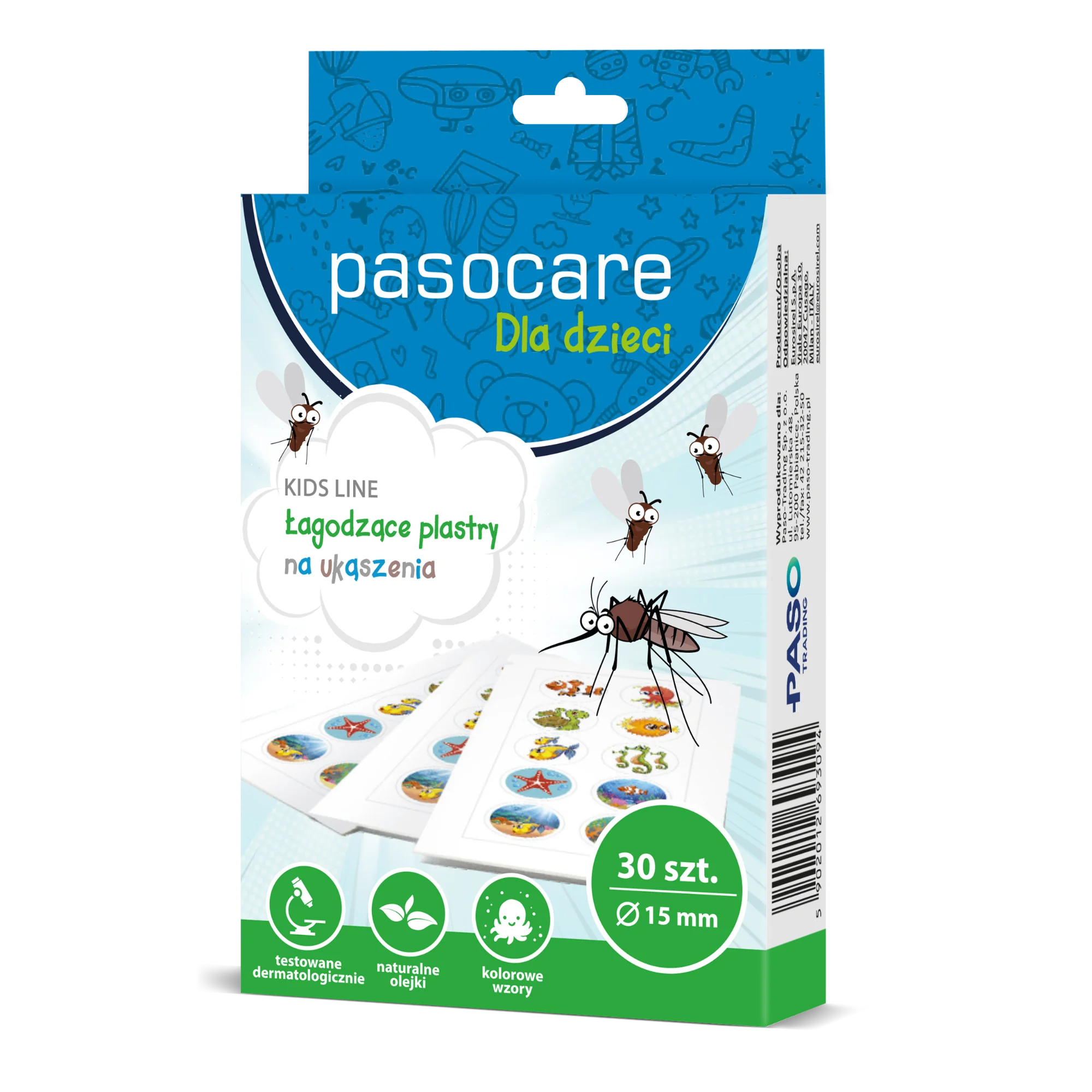 Pasocare Dla dzieci łagodzące plastry na ukąszenia Ø 15 mm, 30 sztuk