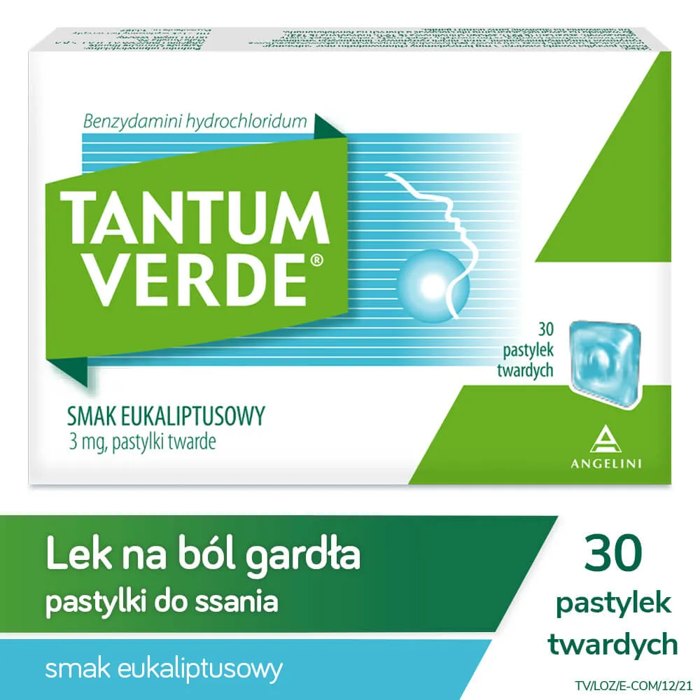 Tantum Verde 3 mg - pastylki do ssania na ból gardła o smaku eukaliptusowym, 30 szt.