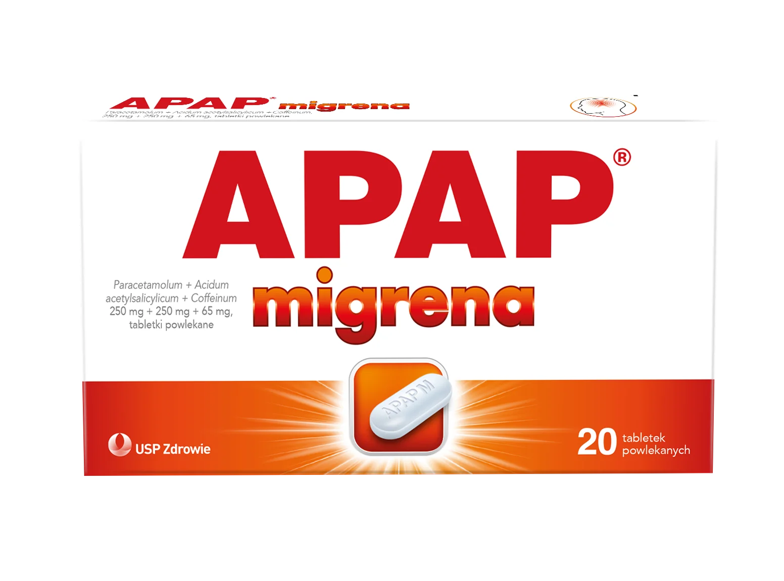 Apap Migrena 250 mg + 250 mg + 65 mg 20 tabletek powlekanych