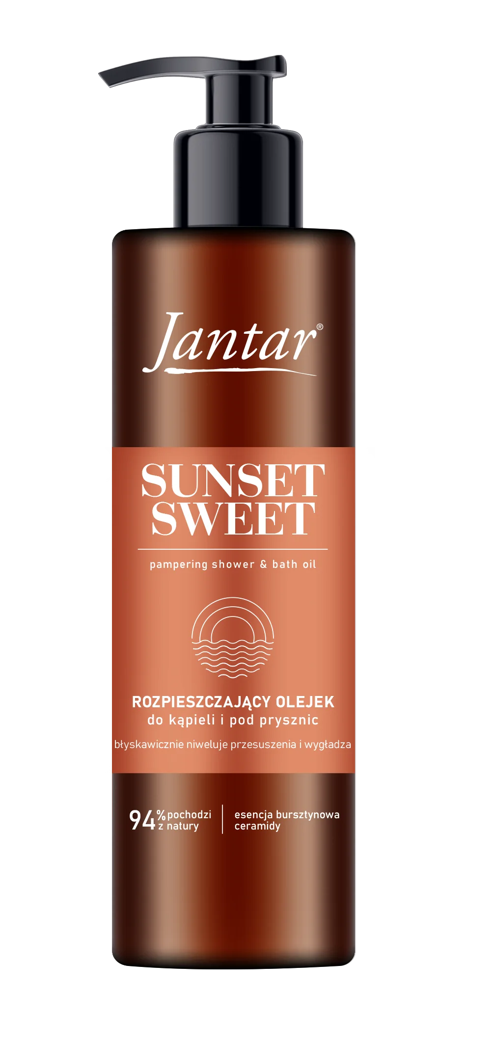 Jantar Sunset Sweet rozpieszczający olejek pod prysznic i do kąpieli z esencją bursztynową i ceramidami, 400 ml
