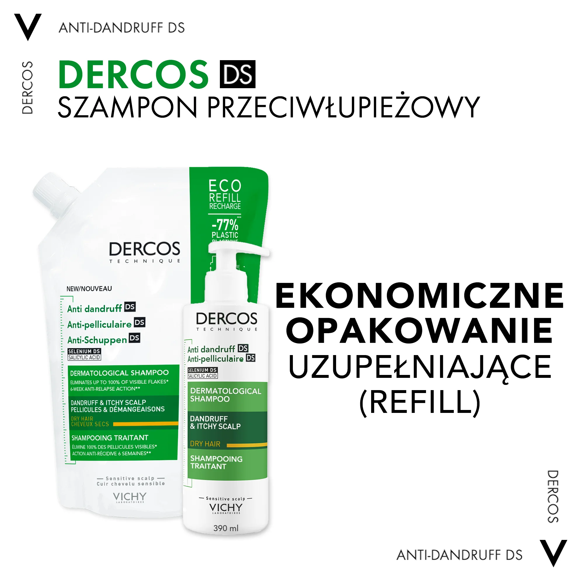 Vichy Dercos szampon przeciwłupieżowy do suchych włosów (refill), 500 ml