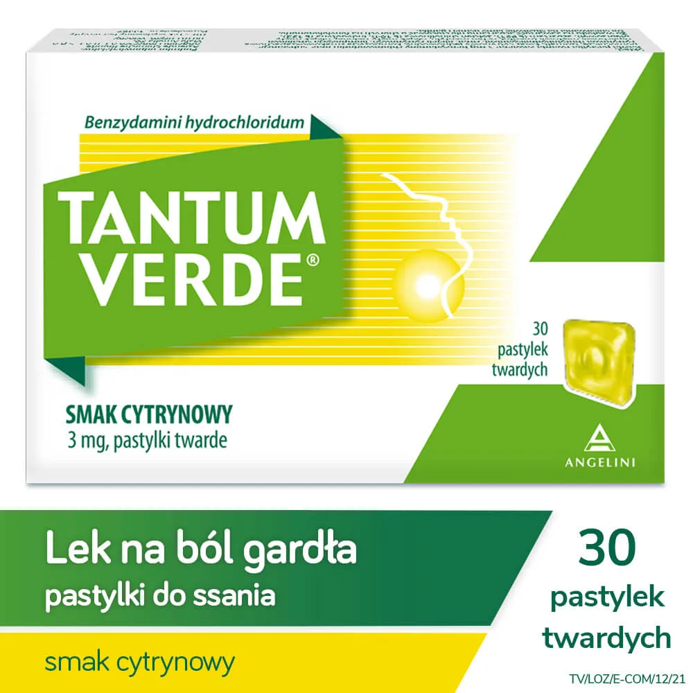 Tantum Verde , benzydamini hydrochloridum 3 mg, smak cytrynowy,  30 pastylek twardych