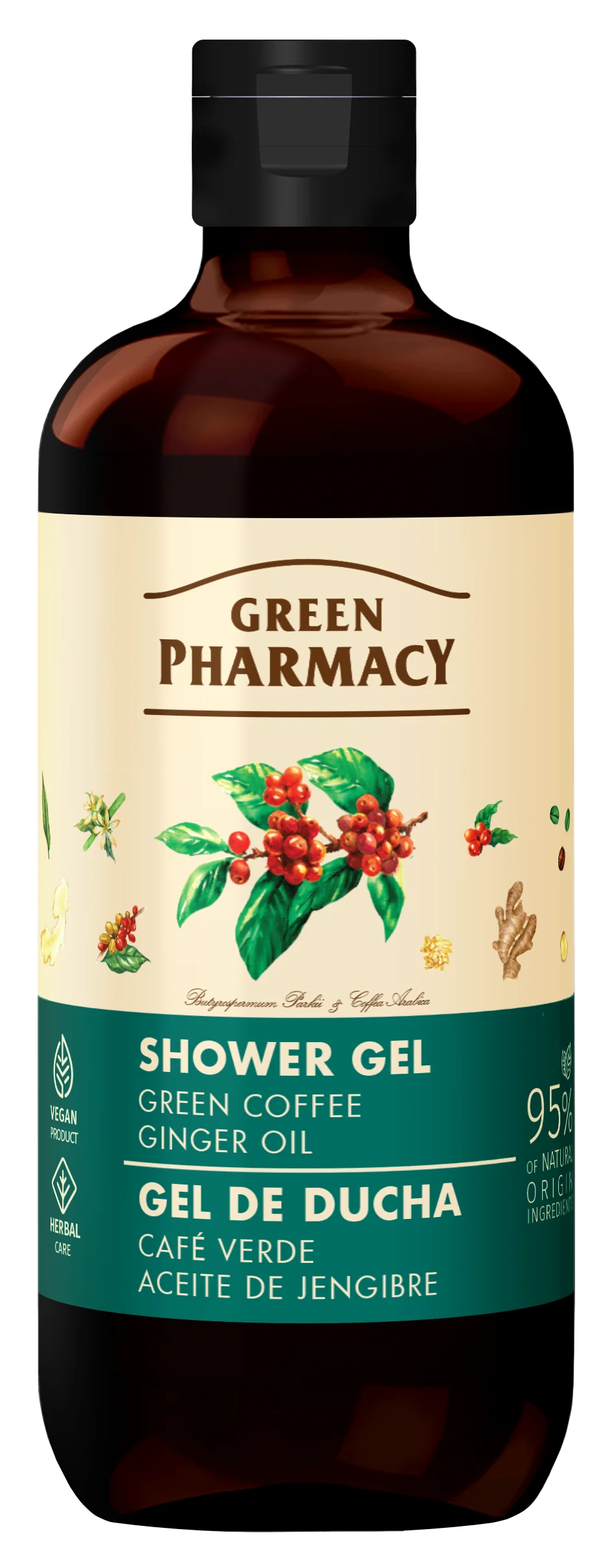 Green Pharmacy żel pod prysznic, Zielona kawa i olejek imbirowy, 500 ml