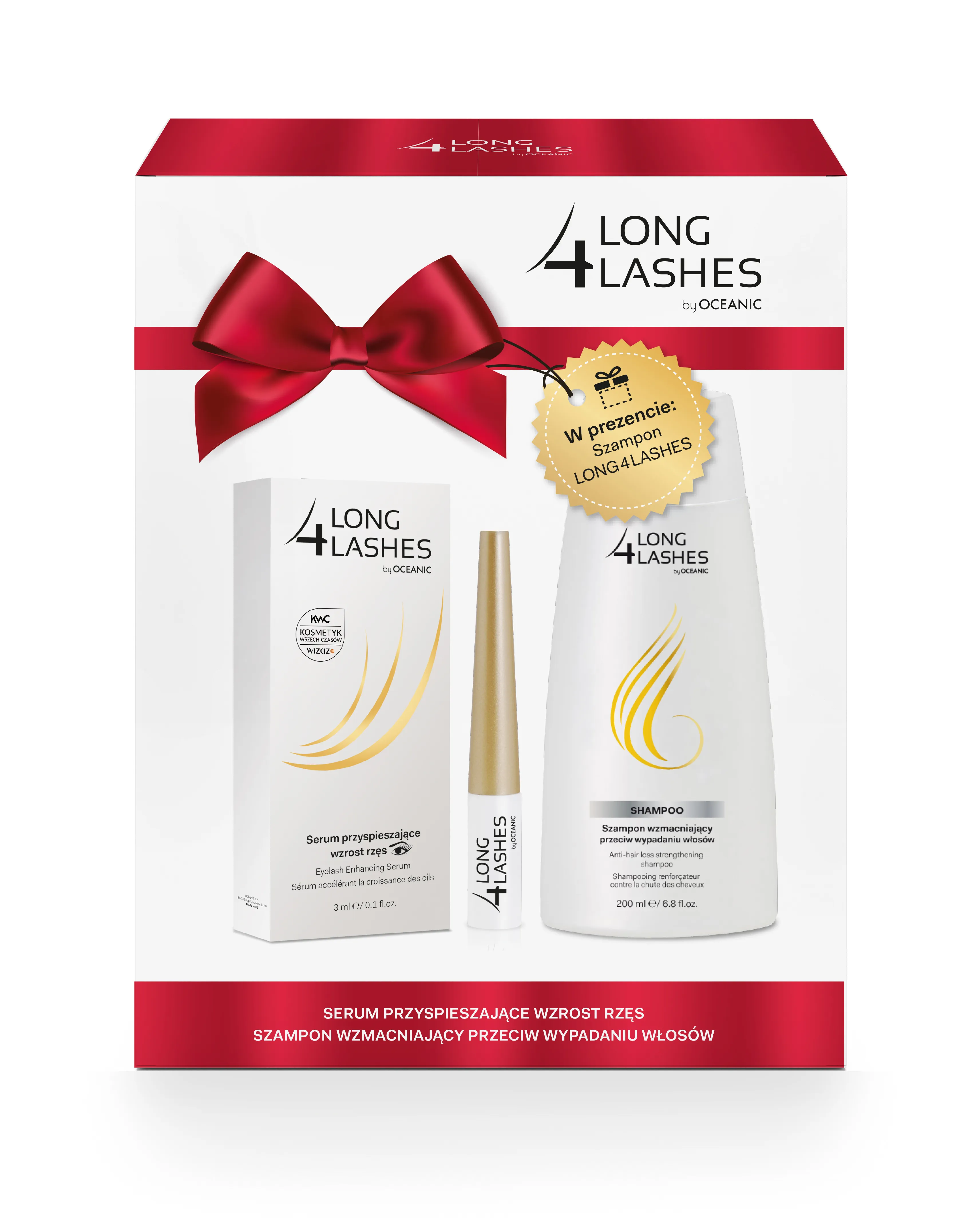 Long 4 Lashes zestaw, serum przyspieszające wzrost rzęs, 3 ml + szampon wzmacniający przeciw wypadaniu włosów, 200 ml