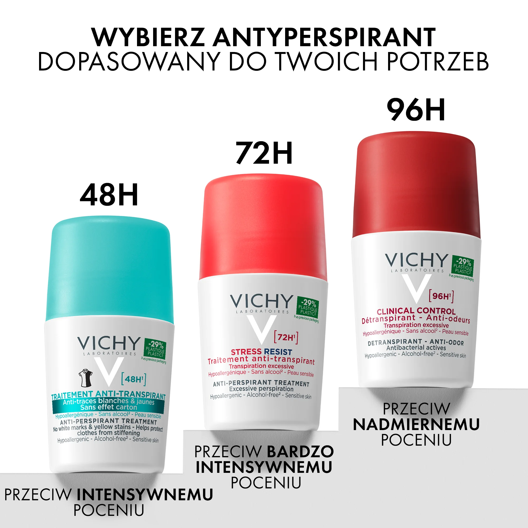 Vichy, antyperspirant roll-on 48h przeciw śladom na ubraniach, 50 ml