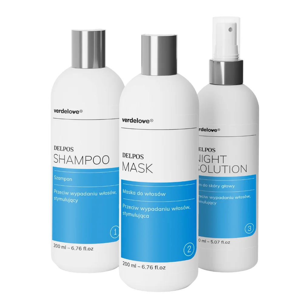 Verdelove Delpos Zestaw kosmetyków przeciw wypadaniu włosów, 200 ml + 150 ml + 200 ml