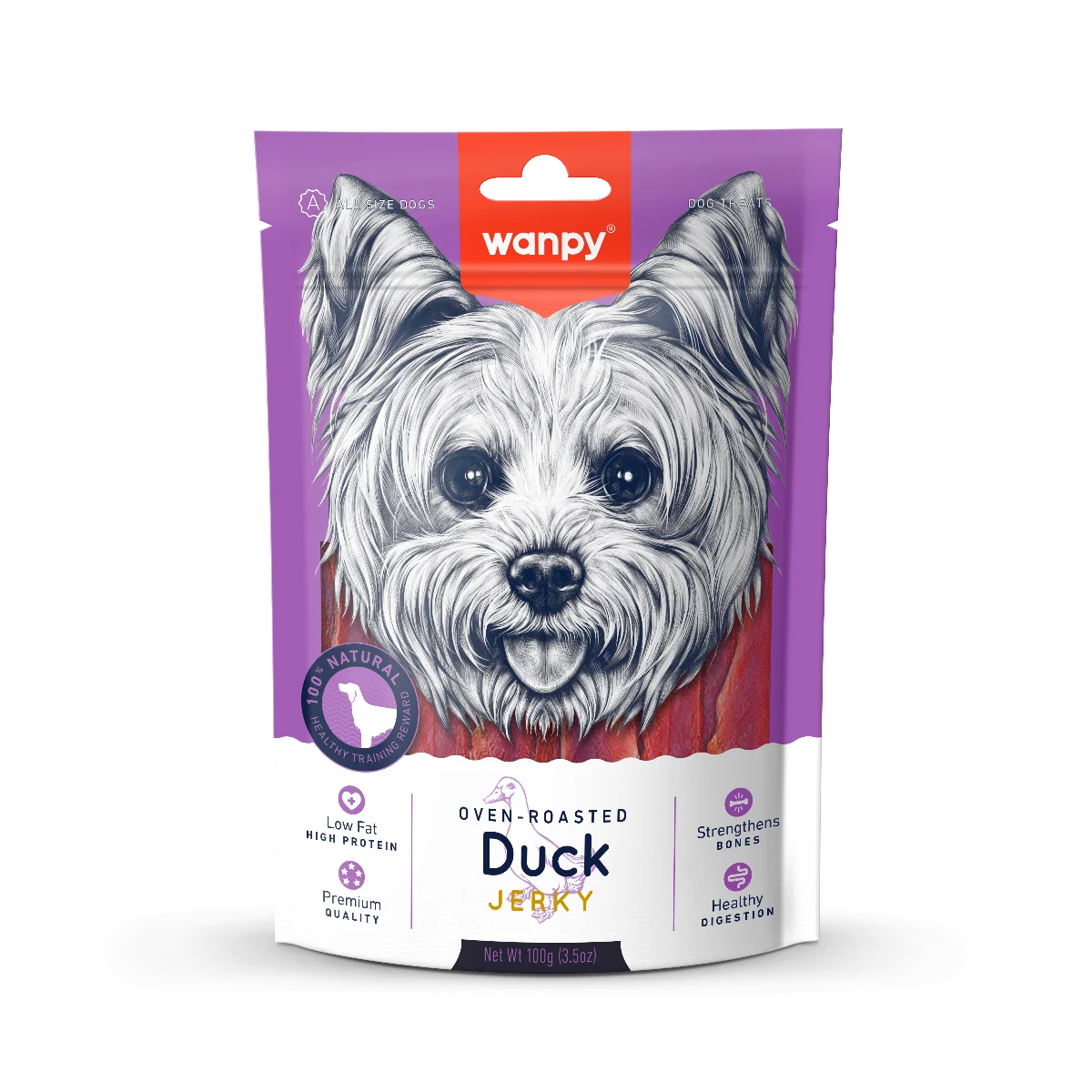 Wanpy Duck Jerky kawałki kaczki pieczone w piecu dla psów dorosłych, 100 g