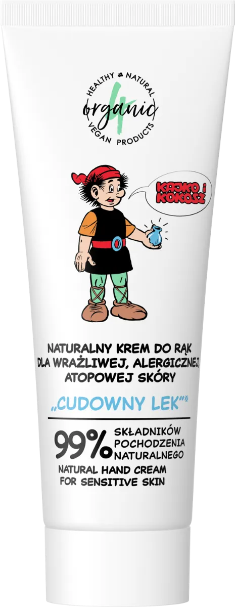 4organic Kajko i Kokosz naturalny krem do rąk dla wrażliwej, alergicznej, atopowej skóry „Cudowny lek”, 50 ml