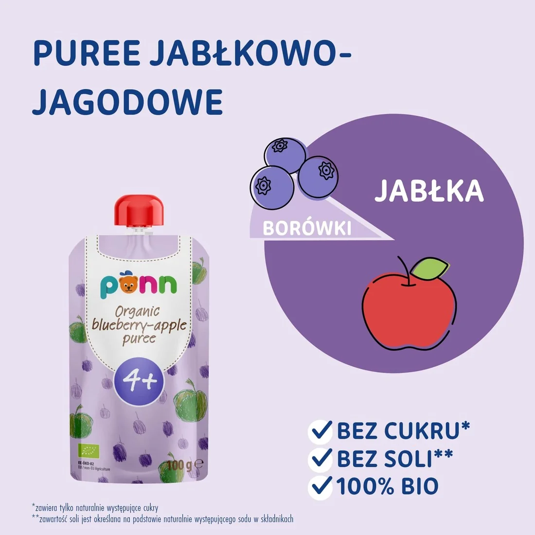 Salvest Põnn BIO puree jabłkowo-jagodowe mus, 100 g