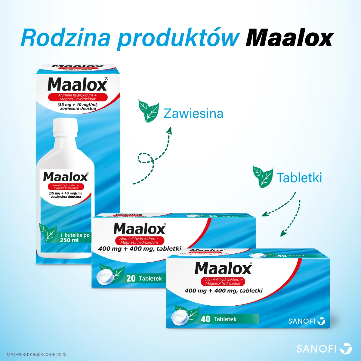 Maalox (Alumini hydroxidum 35 mg + Magnesii hydroxidum 40 mg)/ml zawiesina doustna, 250 ml