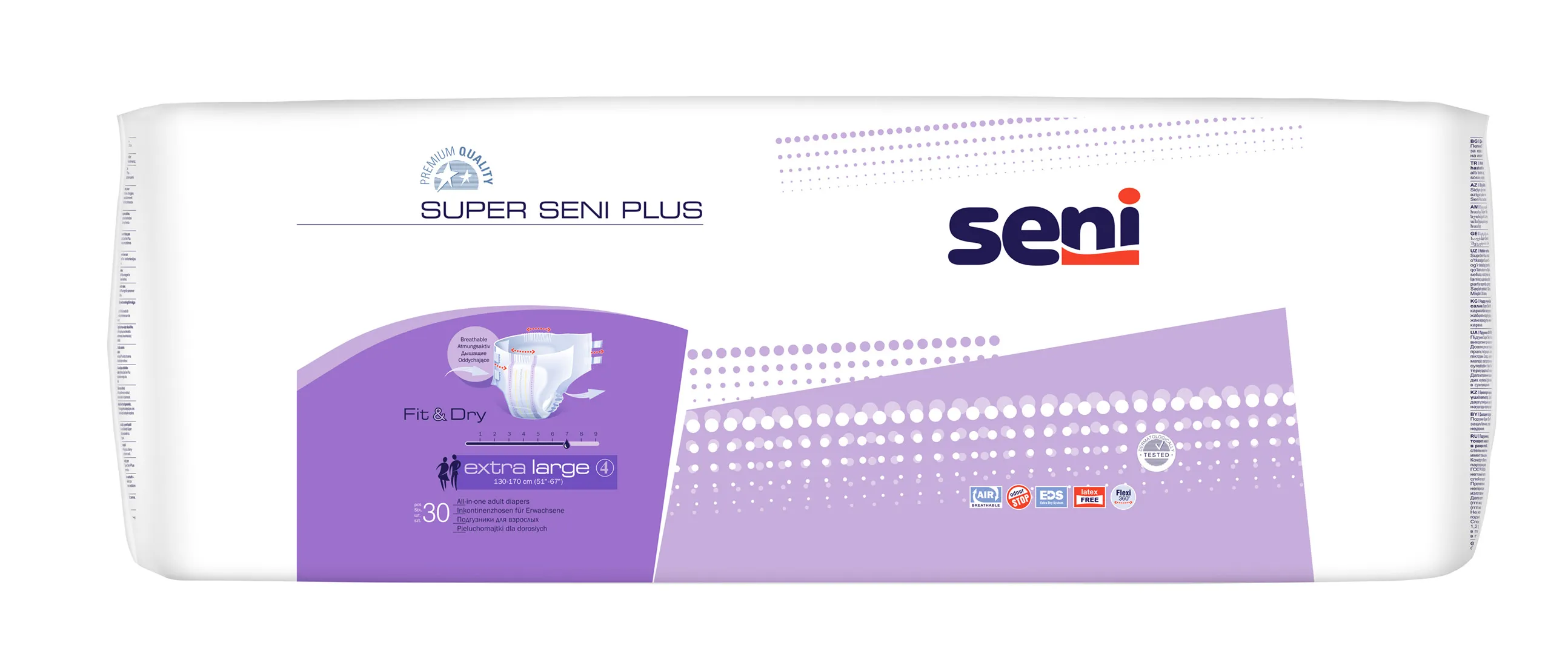 Seni Super Plus, pieluchomajtki zapinane na rzepy, extra large 130-170 cm, 30 sztuk