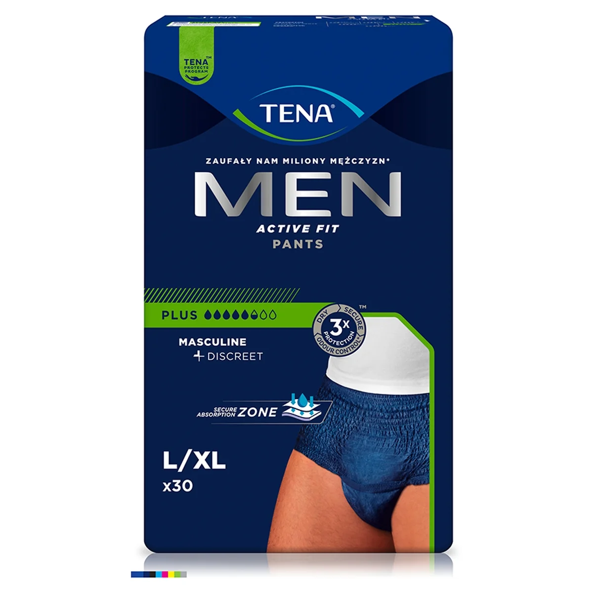 TENA Men Active Fit Pants majtki chłonne Plus Blue L/XL, 30 sztuk