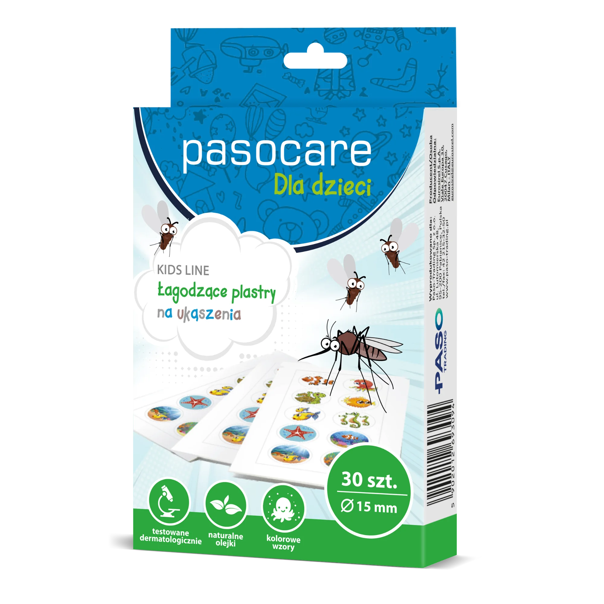Pasocare Dla dzieci łagodzące plastry na ukąszenia Ø 15 mm, 30 sztuk