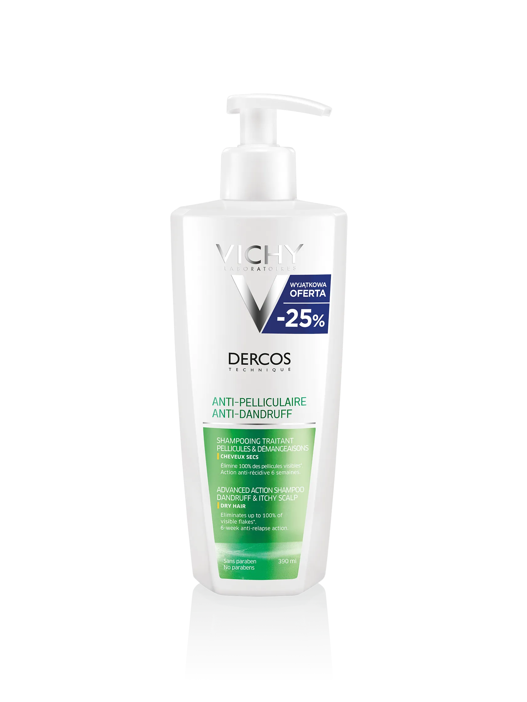 Vichy Dercos, szampon przeciwłupieżowy do włosów suchych, 390 ml