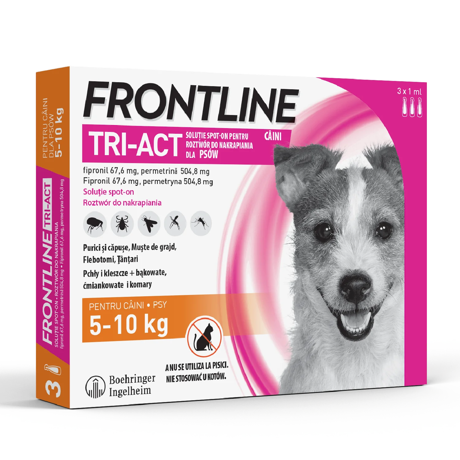 Frontline Tri-Act S (67,6 mg + 504,8 mg)/1 ml roztwór do nakrapiania dla psów 5-10 kg, 3 x 1 ml