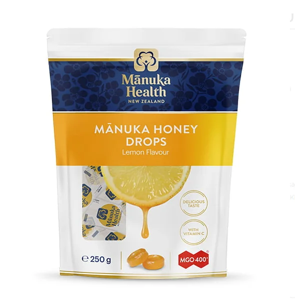 Manuka Health cukierki z miodem manuka MGO™ 400+ i witaminą C o smaku cytrynowym, 250 g