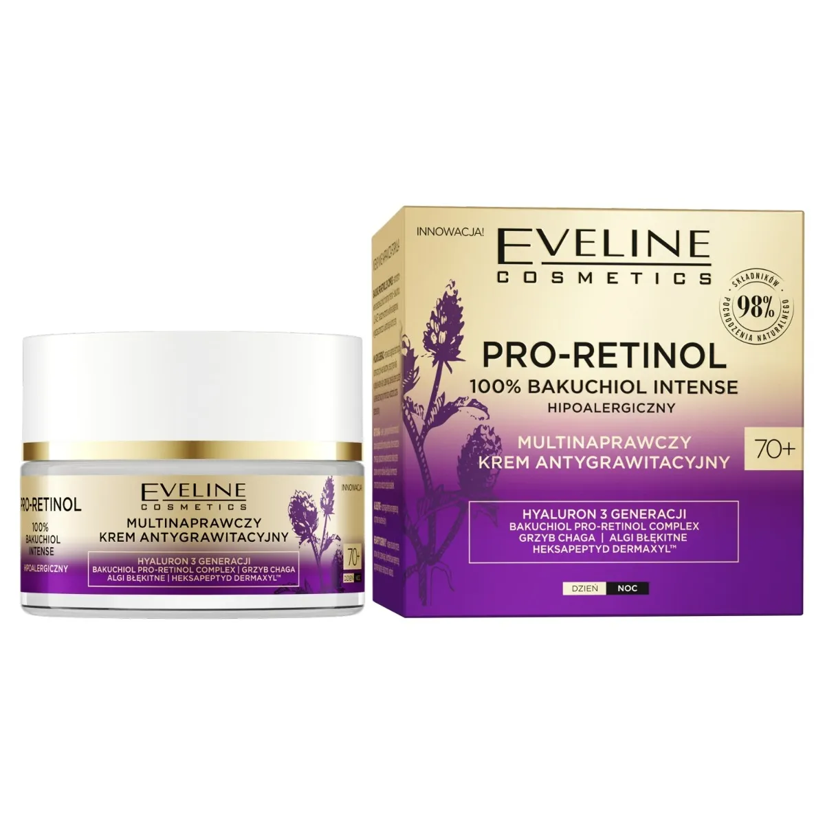 Eveline Cosmetics Organic Pro-Retinol 100% Bakuchiol multinaprawczy krem do twarzy antygrawitacyjny 70+, 50 ml