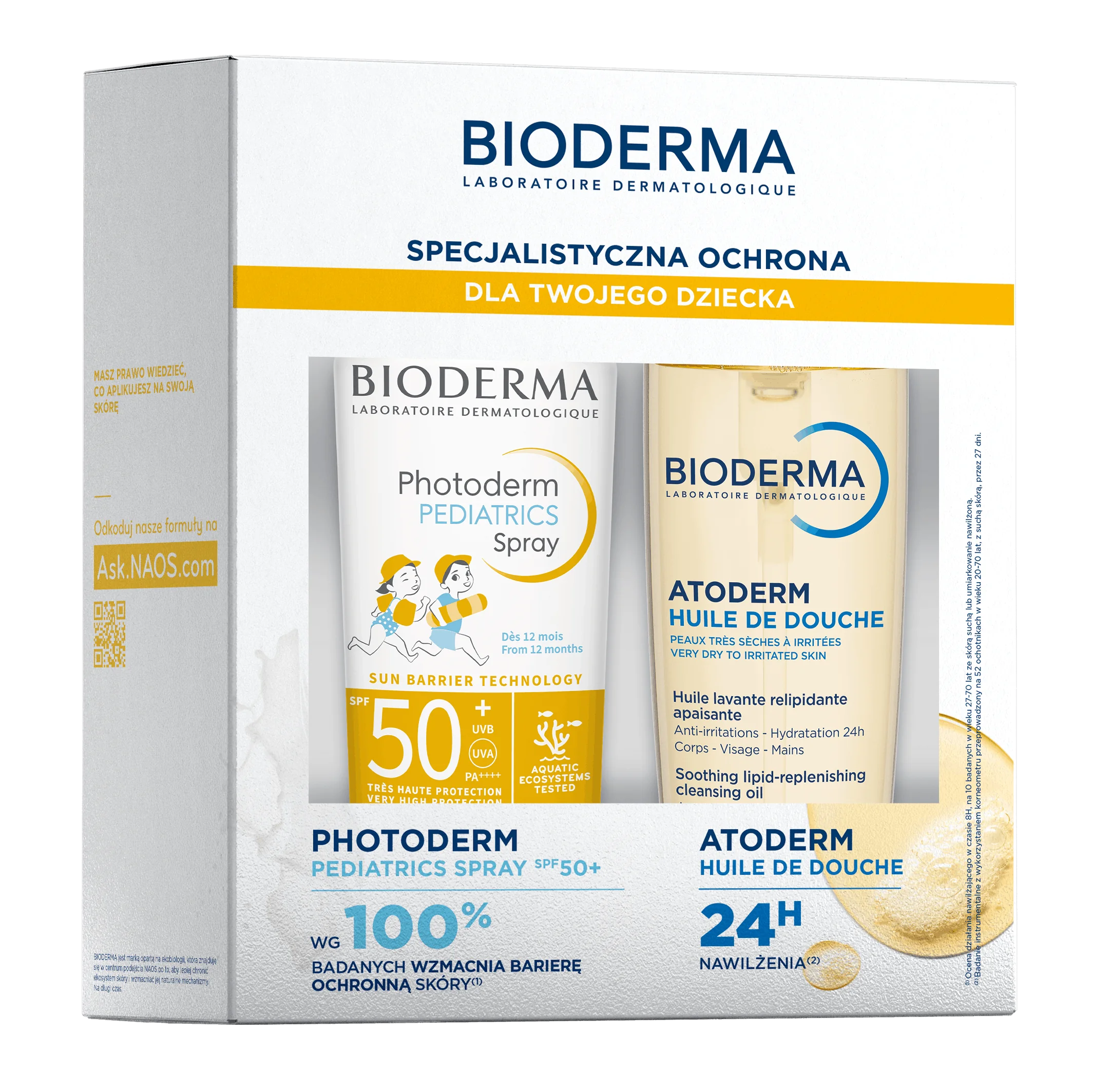 Bioderma Zestaw Specjalistyczna ochrona dla skóry Twojego dziecka Photoderm Pediatric spray ochronny SPF 50+, 200 ml + Atoderm olejek do mycia, 200 ml