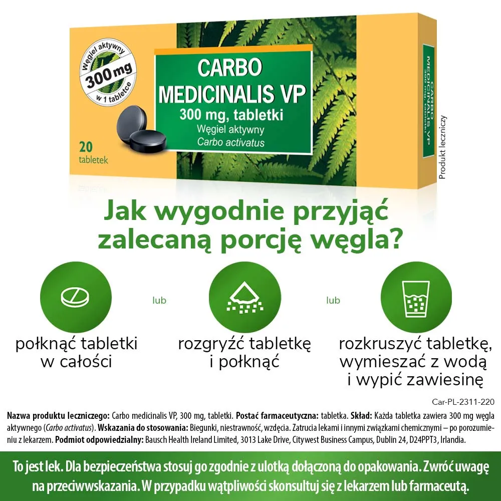 Carbo Medicinalis VP, 300 mg, 20 tabletek 