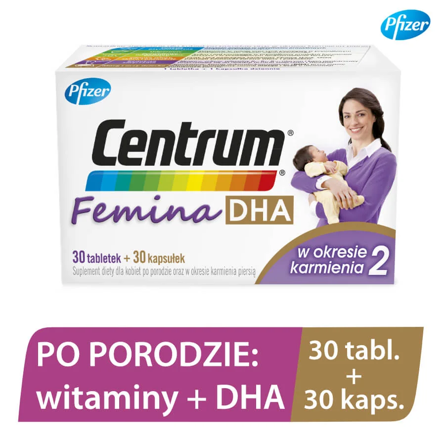 Centrum Femina DHA 2 w okresie karmienia, suplement diety, 30 tabletek + 30 kapsułek