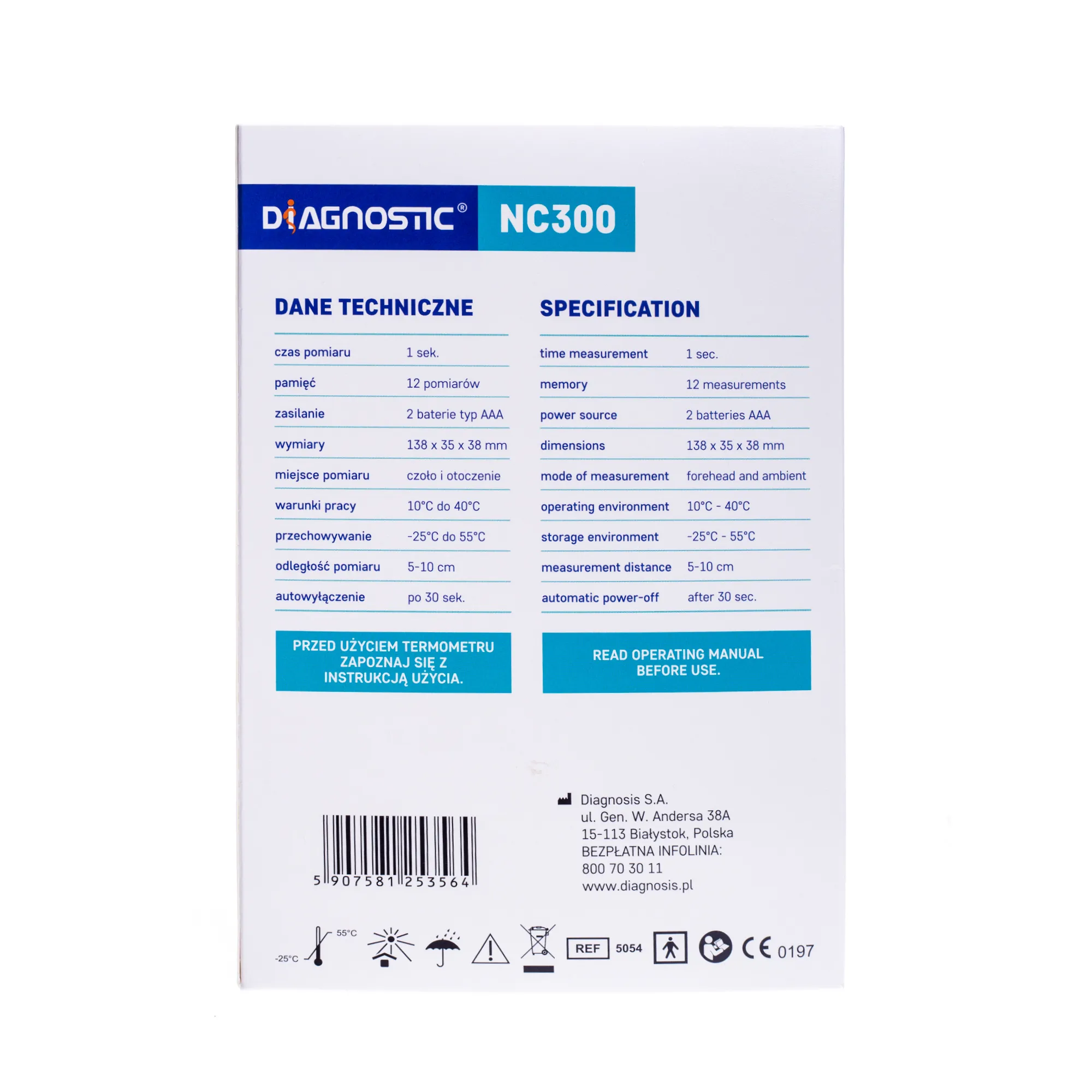 Diagnostic NC300, termometr bezdotykowy na podczerwień 
