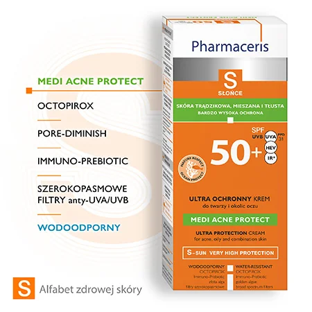 Pharmaceris S Medi Acne Protect ultra ochronny krem-żel dla skóry trądzikowej, mieszanej i tłustej, SPF 50+, 50 ml