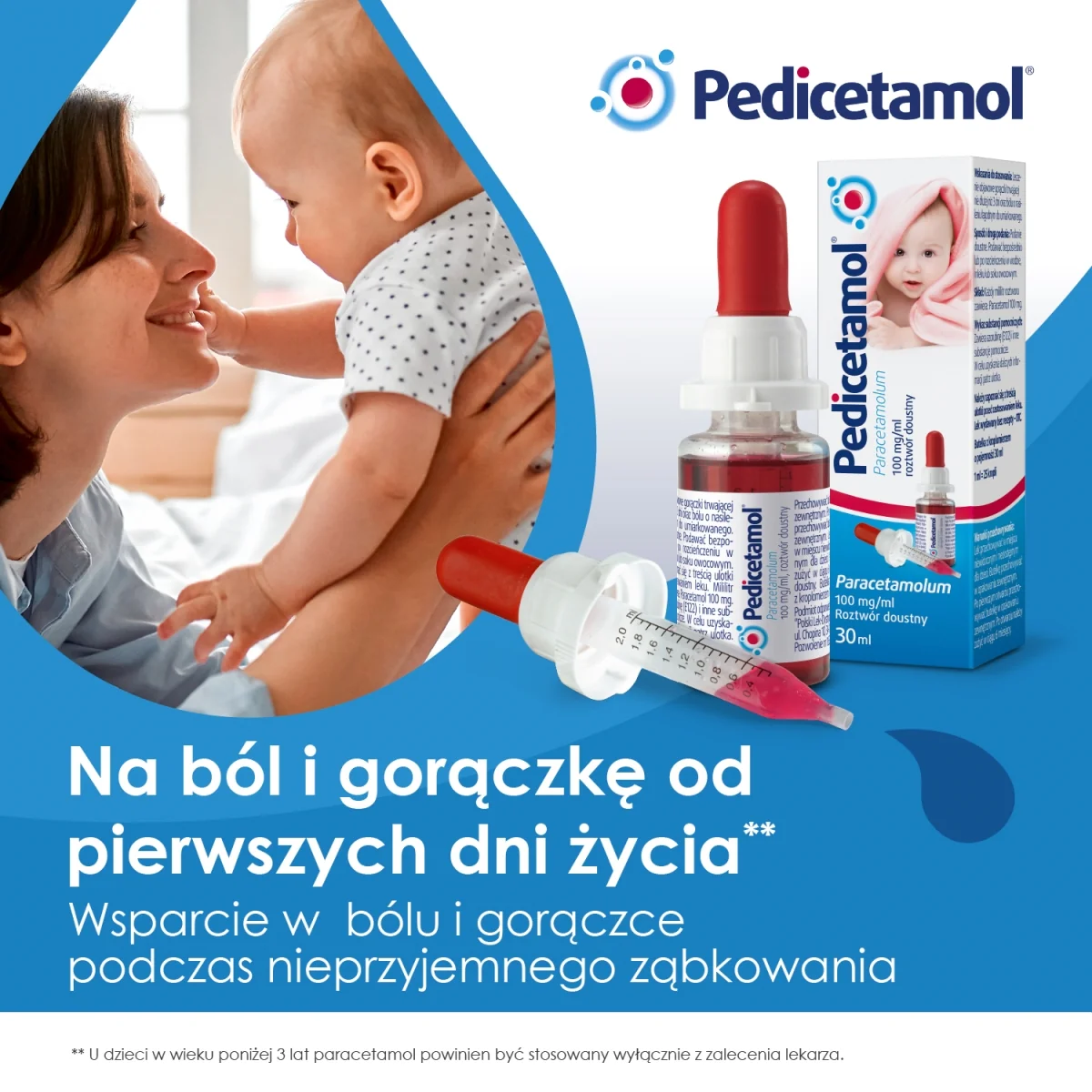 Pedicetamol lek przeciwgorączkowy i przeciwbólowy dla dzieci w postaci kropli doustnych, 30 ml