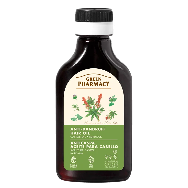 Green Pharmacy olejek do włosów przeciwłupieżowy, Olej rycynowy i Łopian, 100 ml