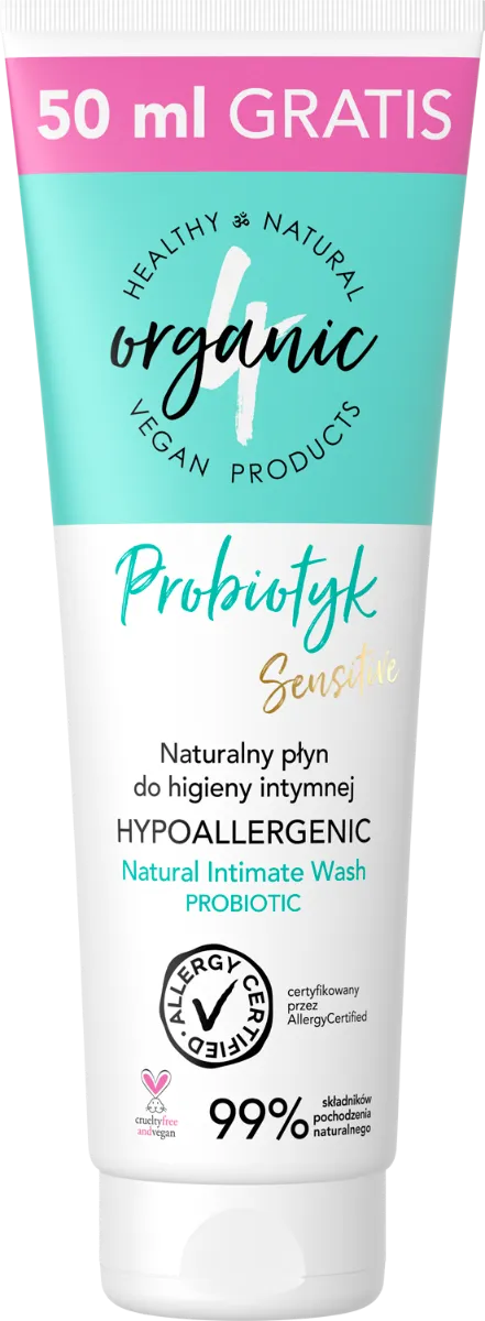 4organic naturalny płyn do higieny intymnej probiotyk w tubie, 200 ml + 50 ml