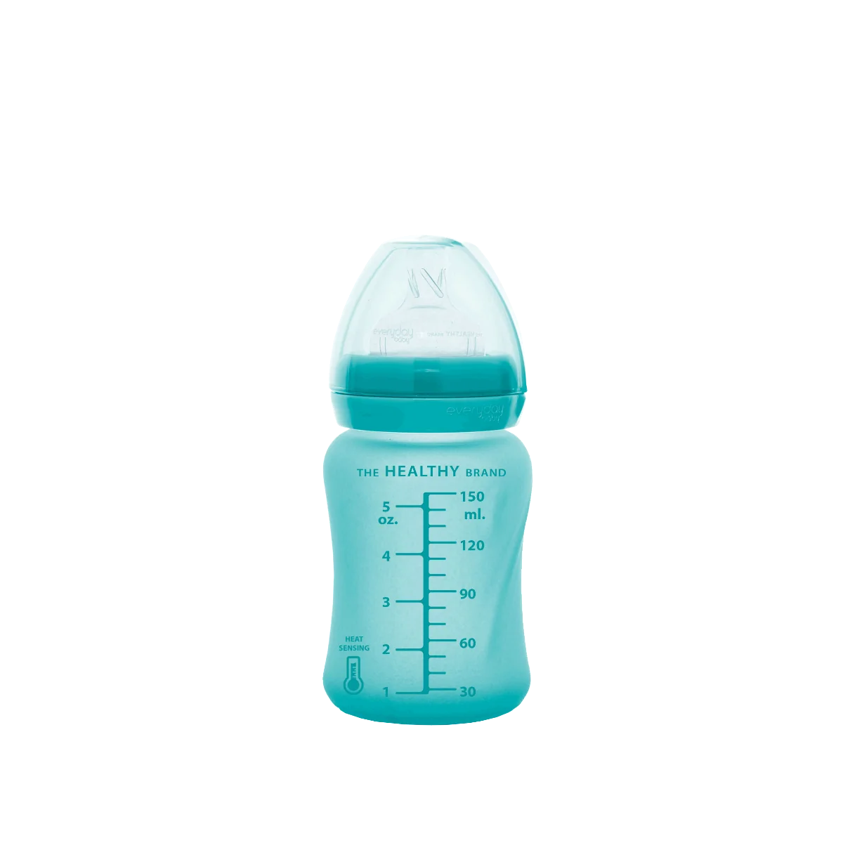 Everyday Baby szklana butelka ze smoczkiem S reagująca na temperaturę, turkusowa, 1 szt.