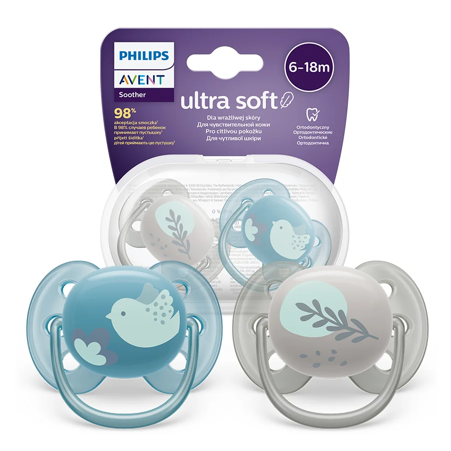 Philips Avent Ultra Soft miękki smoczek ortodontyczny 6-18m boy, SCF091/15, 2 szt.