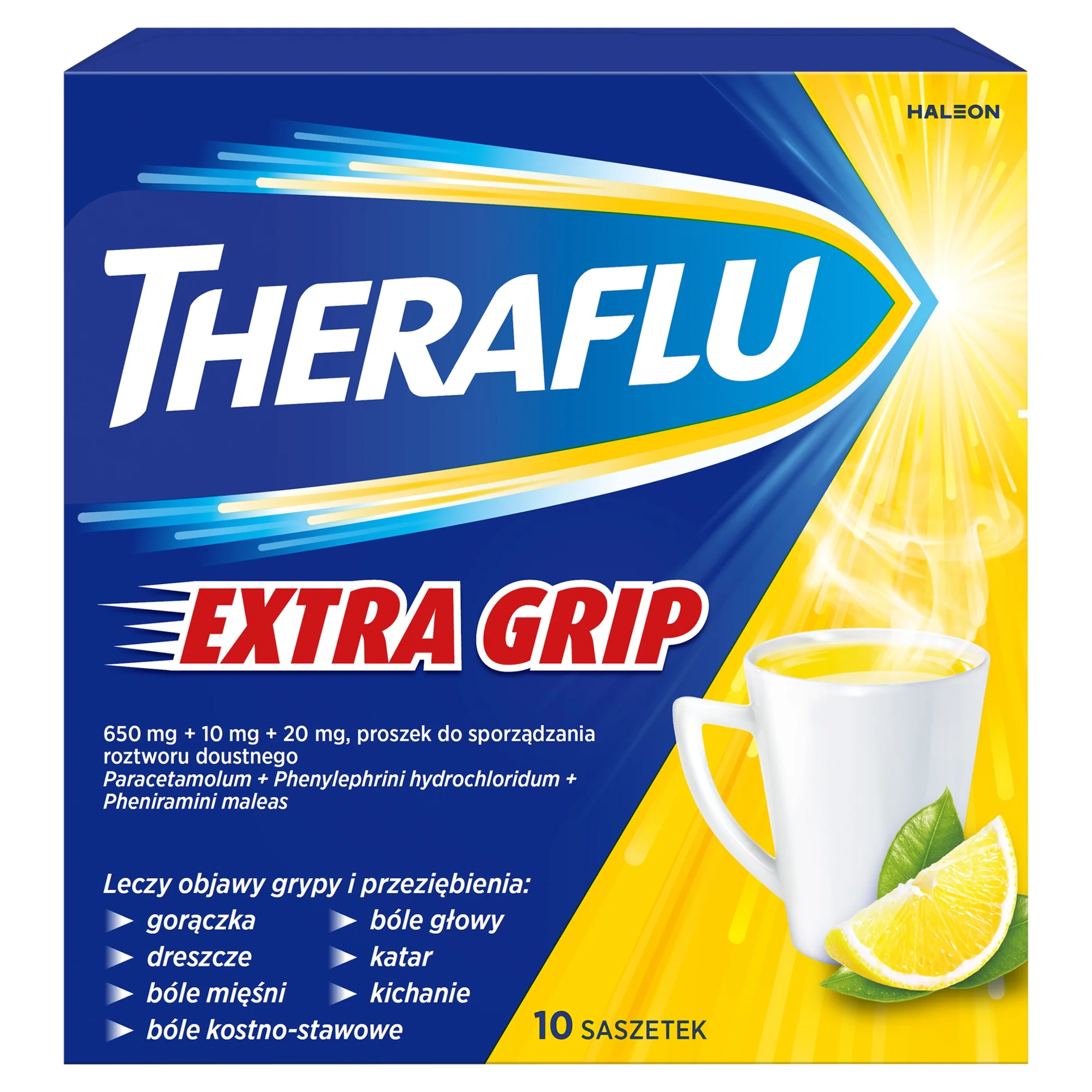 Theraflu Extra Grip 650 mg + 10 mg + 20 mg 10 saszetek