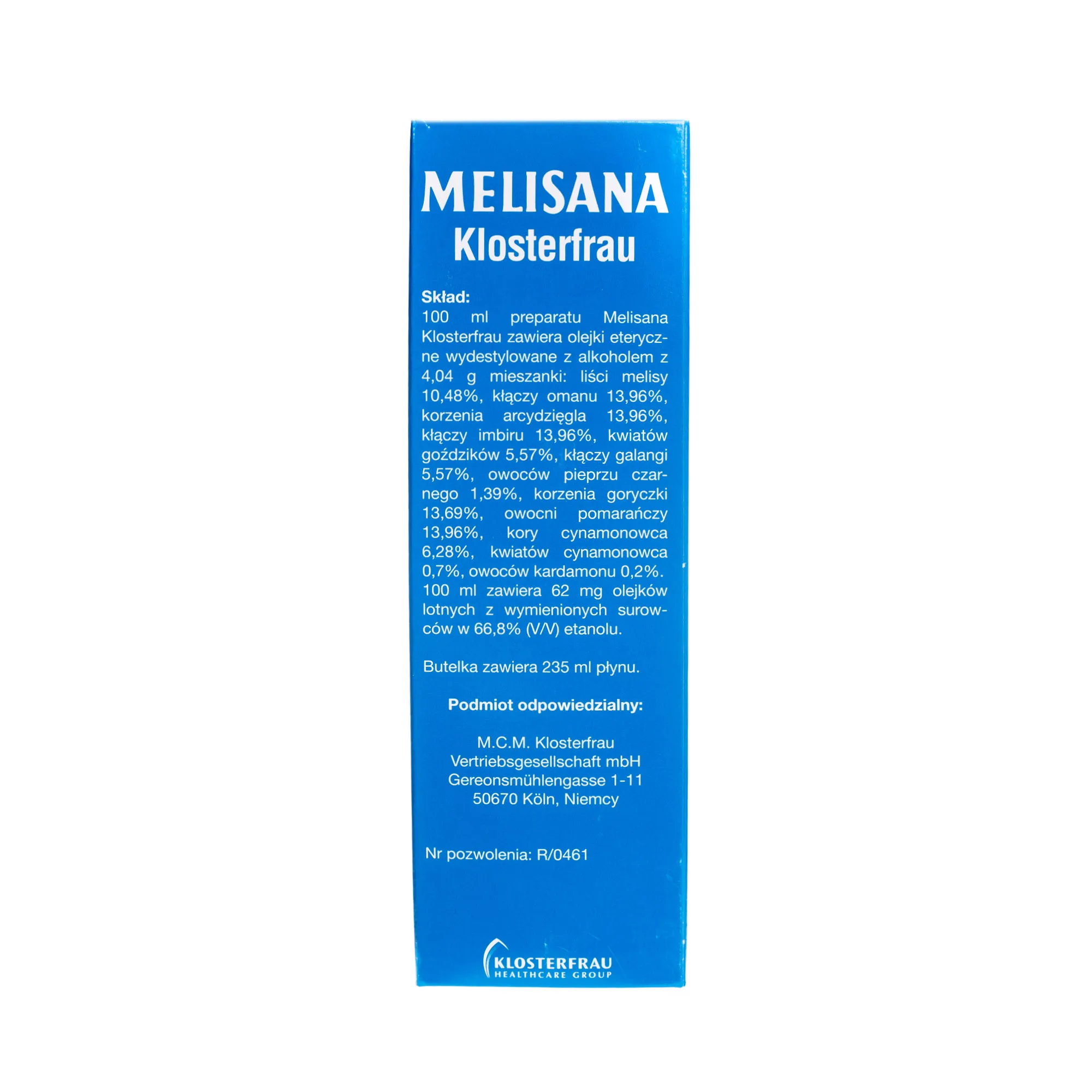 Melisana Klosterfrau, płyn doustny, płyn na skórę, 235 ml 