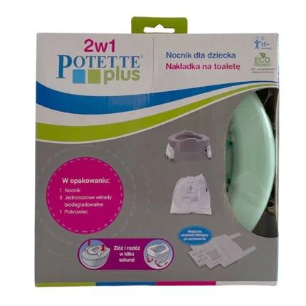 Potette Plus 2w1 Potette Plus nocnik turystyczny dla dziecka i nakładka na toaletę miętowo-biały, 1 szt.