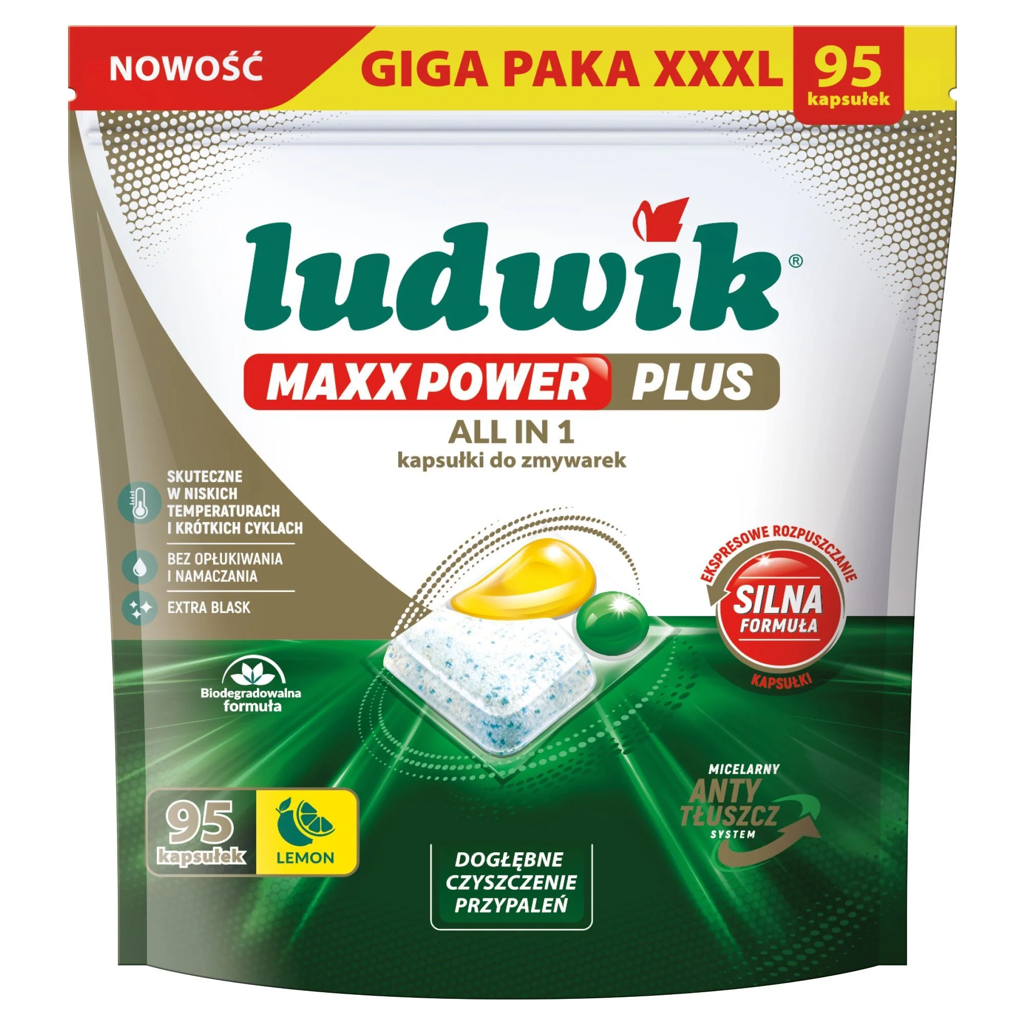 Ludwik Maxx Power Plus kapsułki do zmywarek, lemon, 95 sztuk