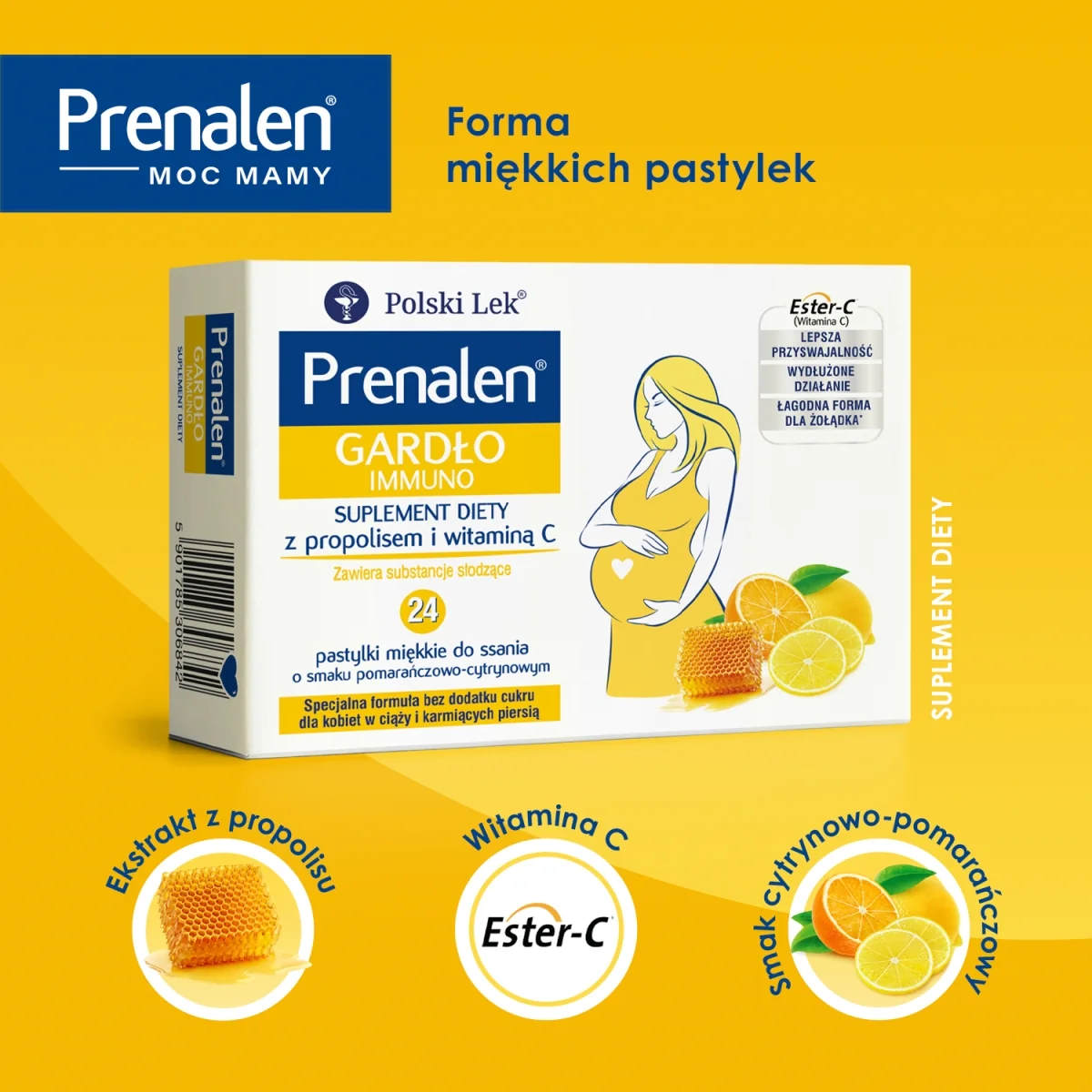 Prenalen Gardło Immuno 24 pastylki miękkie do ssania