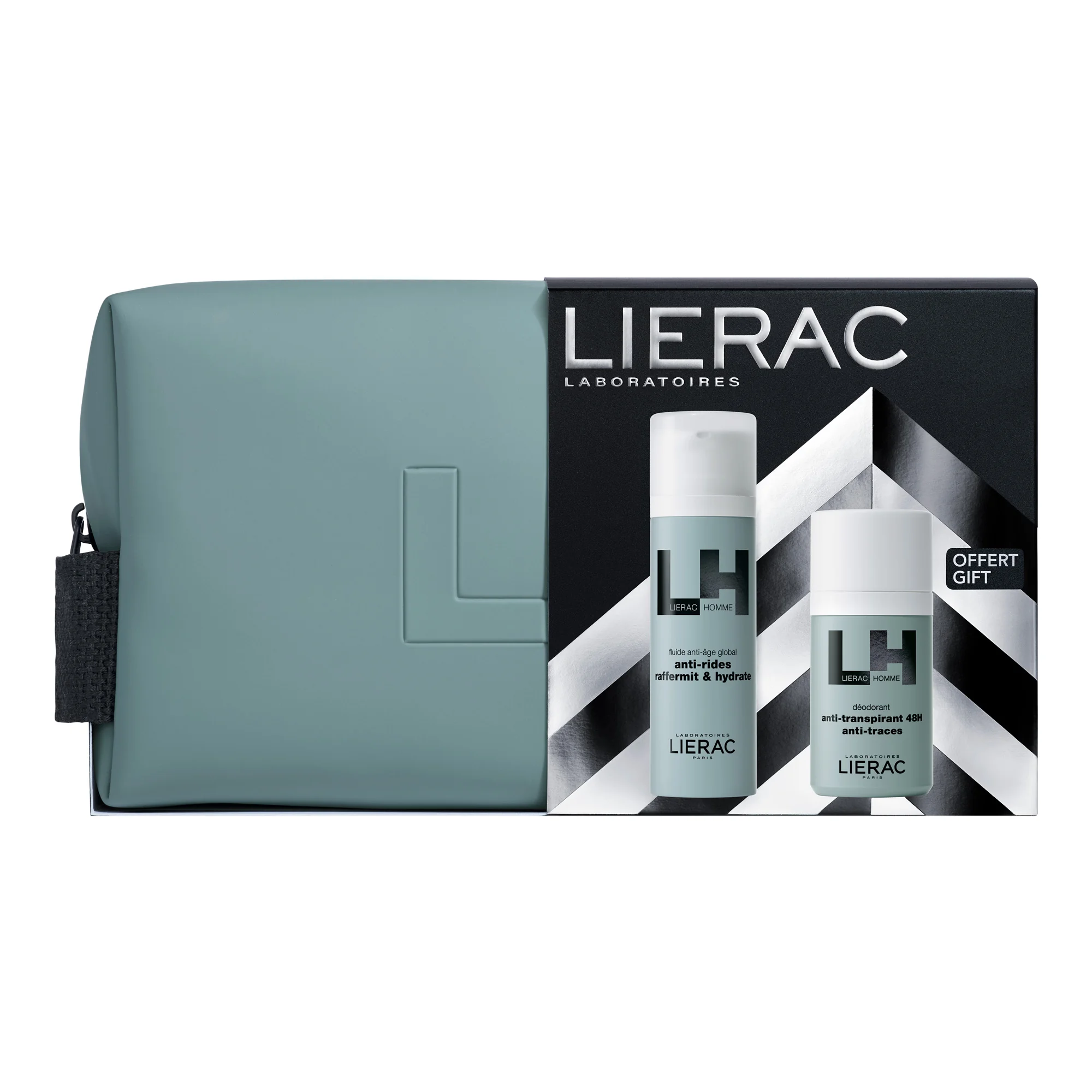 Lierac Homme Zestaw emulsja Anti-aging, 50 ml + dezodorant, 50 ml + kosmetyczka