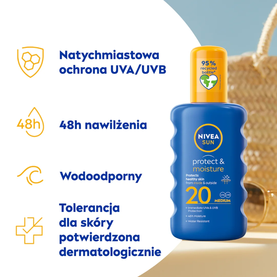 Nivea Sun Protect & Moisture nawilżający balsam do opalania w sprayu SPF 20, 200 ml