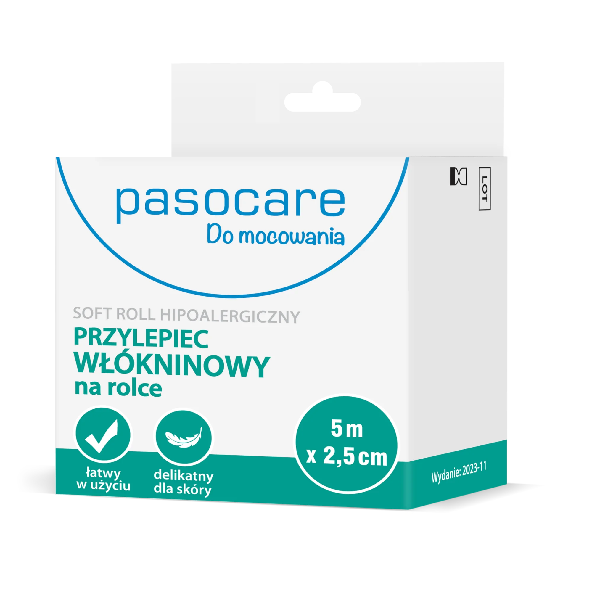 Pasocare Do mocowania Soft Roll hipoalergiczny przylepiec włókninowy na rolce 5 m x 2,5 cm, 1 sztuka