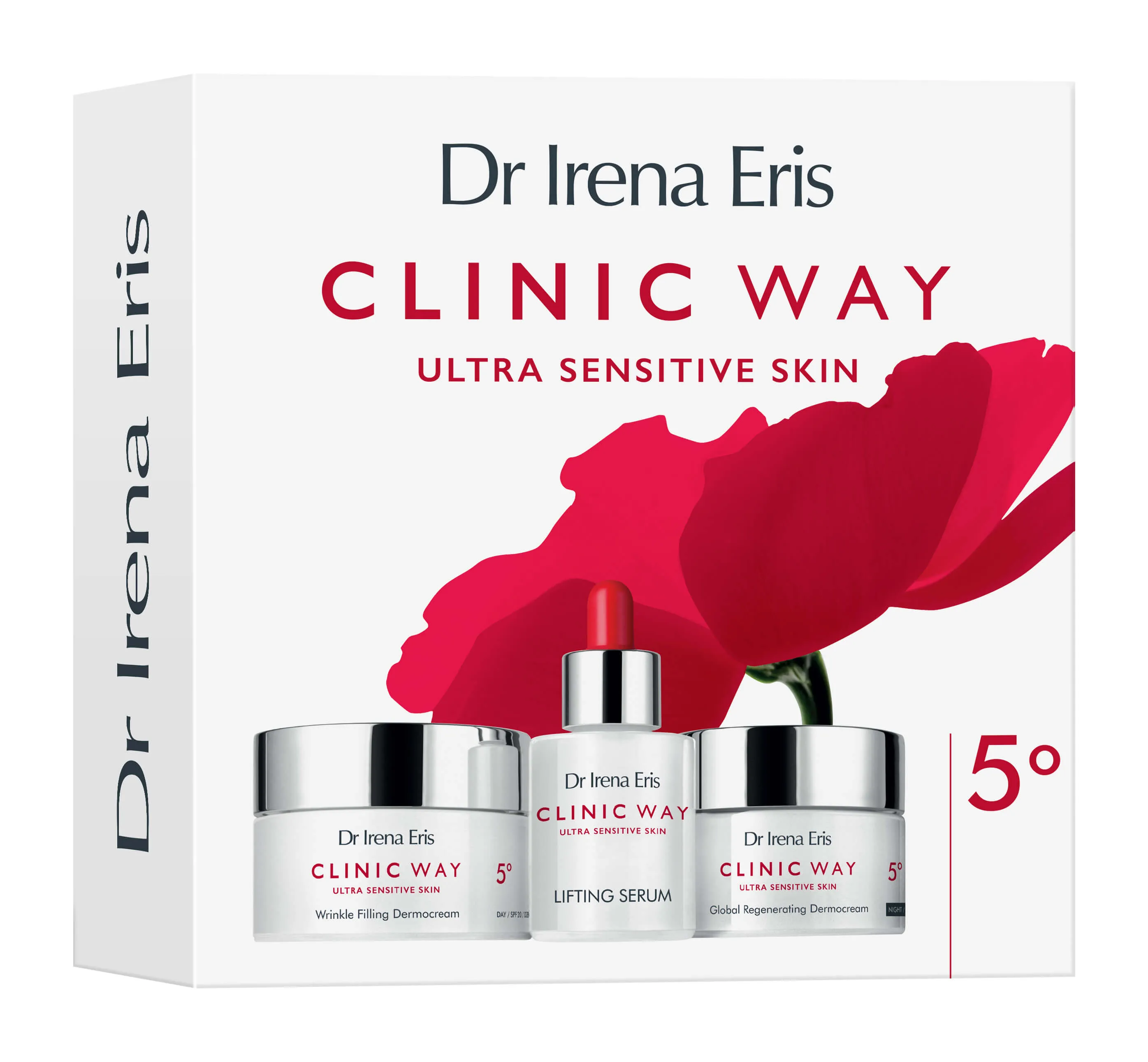 Dr Irena Eris zestaw Clinic Way Ultra Sensitive Skin stopień 5, dermokrem na dzień, 50 ml + dermokrem na noc, 30 ml + dermoserum liftingujące, 30 ml